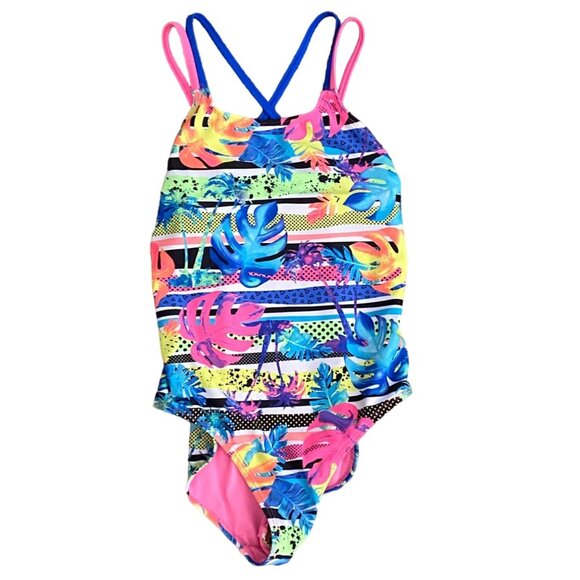 Wonder Nation Girls one Piece Floral Swimming Suit-Multicolor-Size 10/12-GUC - Picture 1 of 5